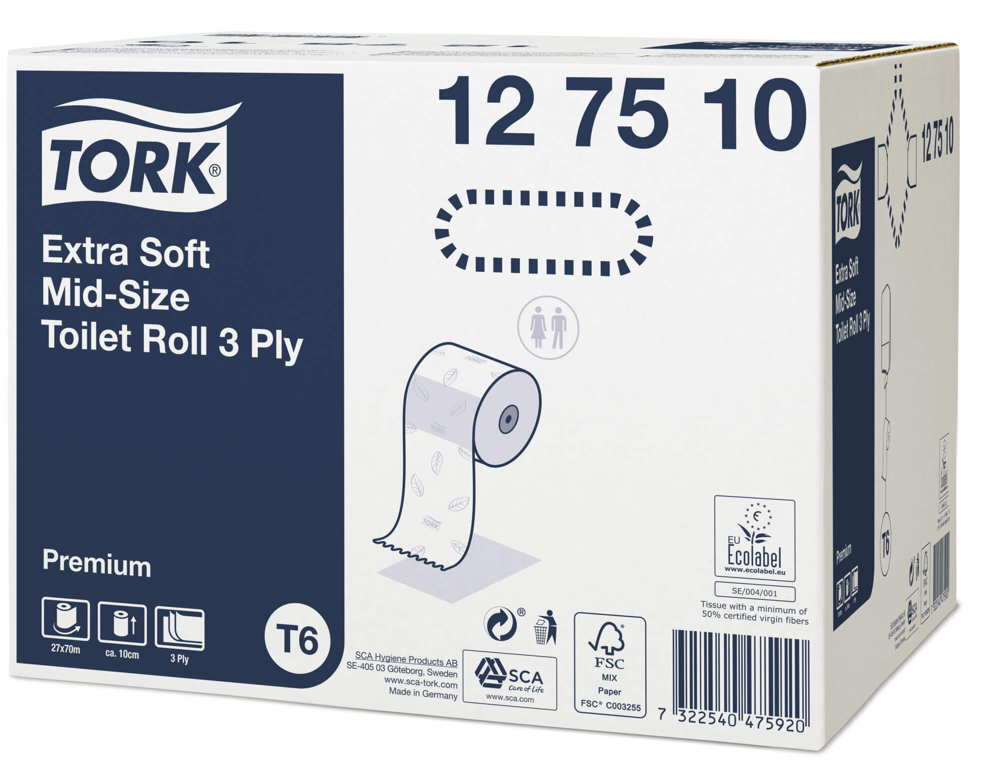 Туалетная бумага трёхслойная Tork Premium в миди-рулонах Mid-size, 70м (ультрамягкая)