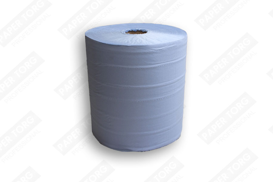 Двухслойная протирочная бумага в рулонах, 350м H33 втулка 6см (голубая)