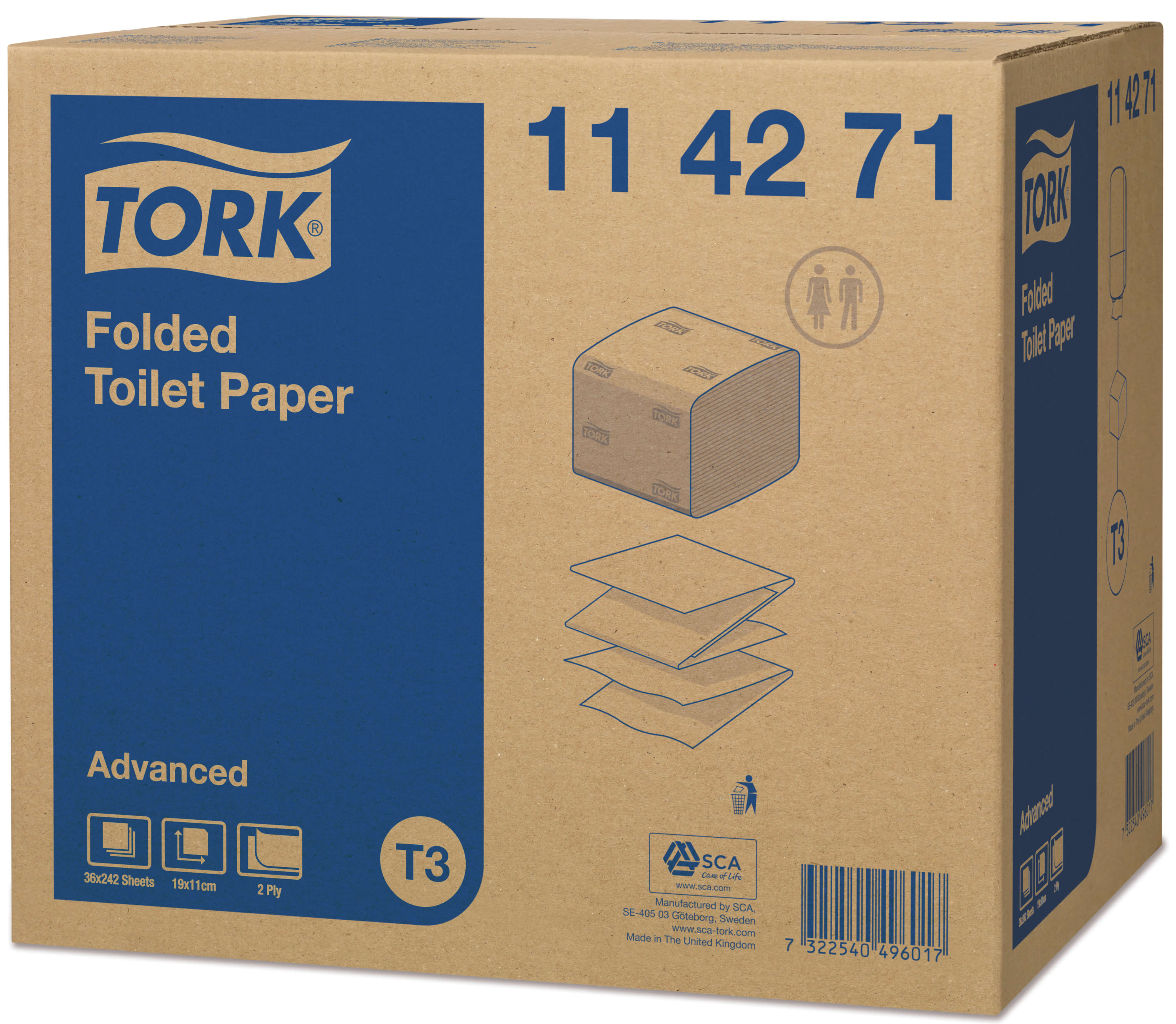 Листовая туалетная бумага двухслойная Tork Advanced сложения ZZ, 242 листа