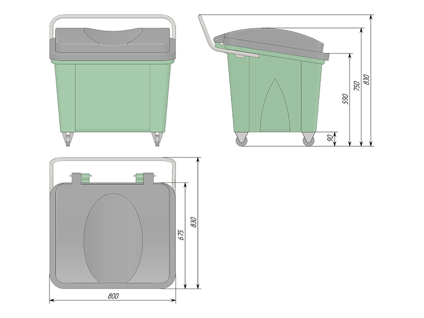 Пластиковый мусорный контейнер на колесах ТанПласт ТПК-200