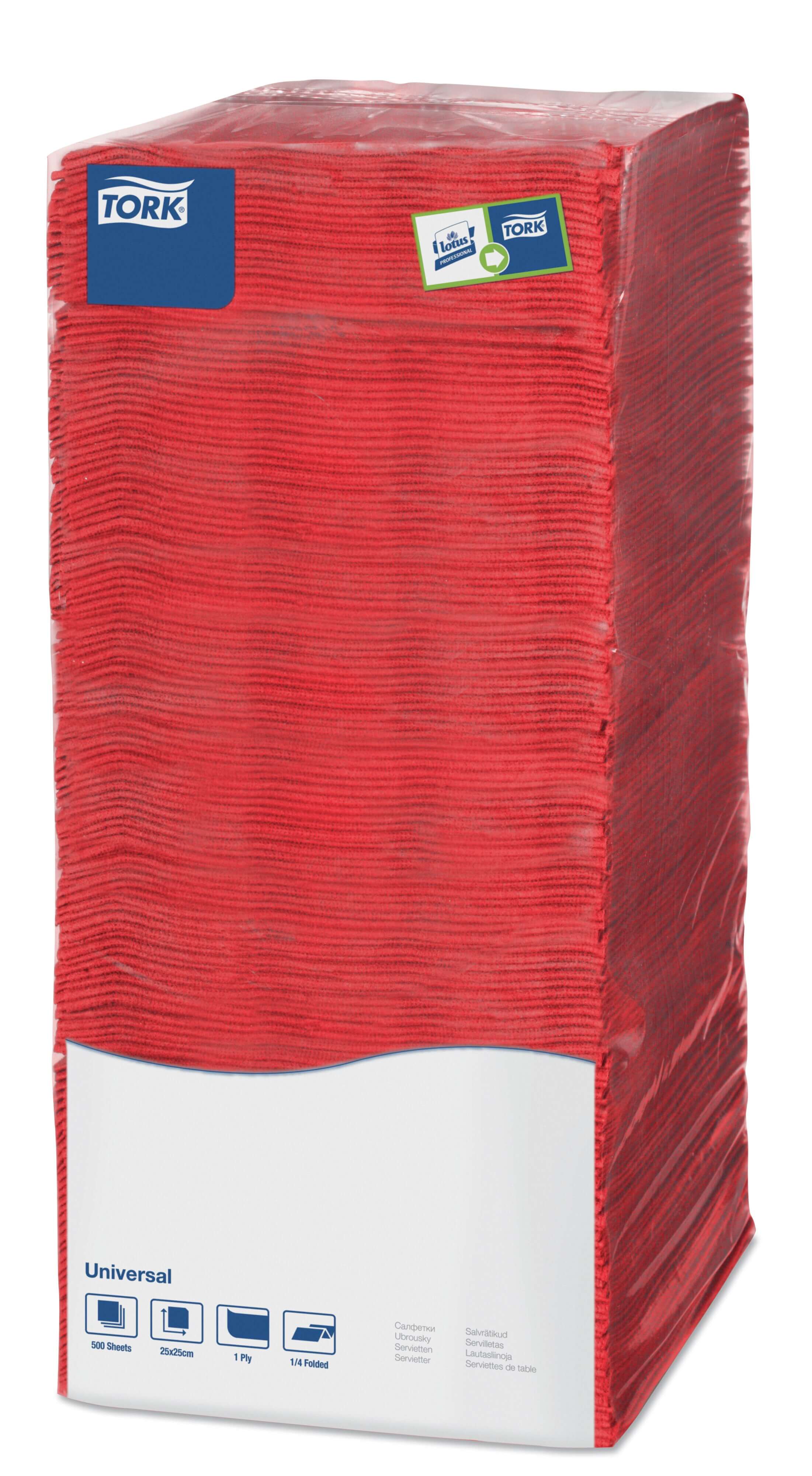 Столовые салфетки Tork Universal однослойные, 500 листов BigPack 25х25см (красные)