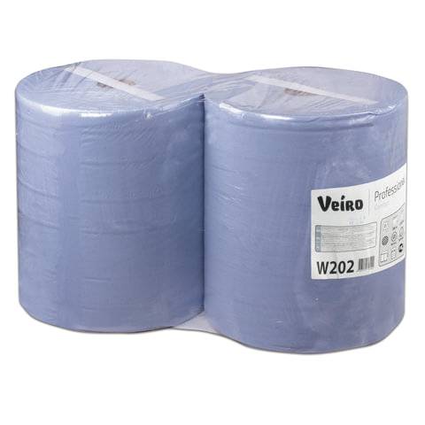 Протирочная бумага двухслойная Veiro Professional Basic в рулонах, 300м 2шт/уп (голубая)