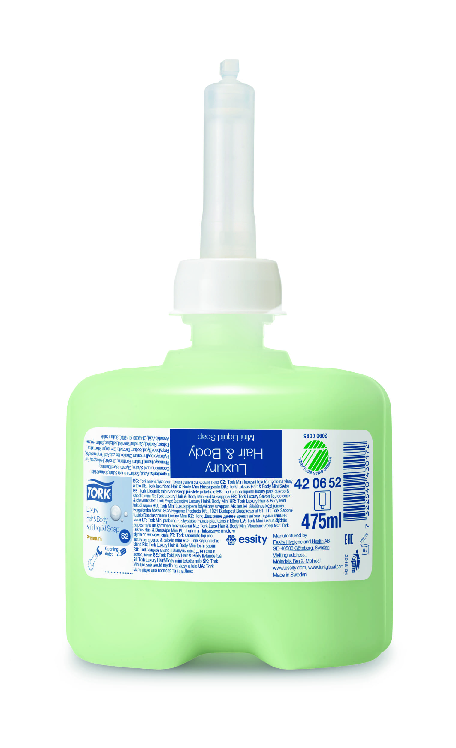 Жидкое мыло-шампунь люкс для тела и волос Tork 475мл (мини-картридж для диспенсеров)