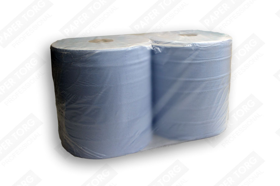 Двухслойная протирочная бумага в рулонах, 350м H28 втулка 6см (голубая)