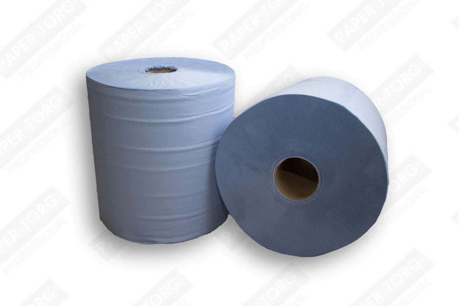 Двухслойная протирочная бумага в рулонах, 350м H33 втулка 7см (голубая)